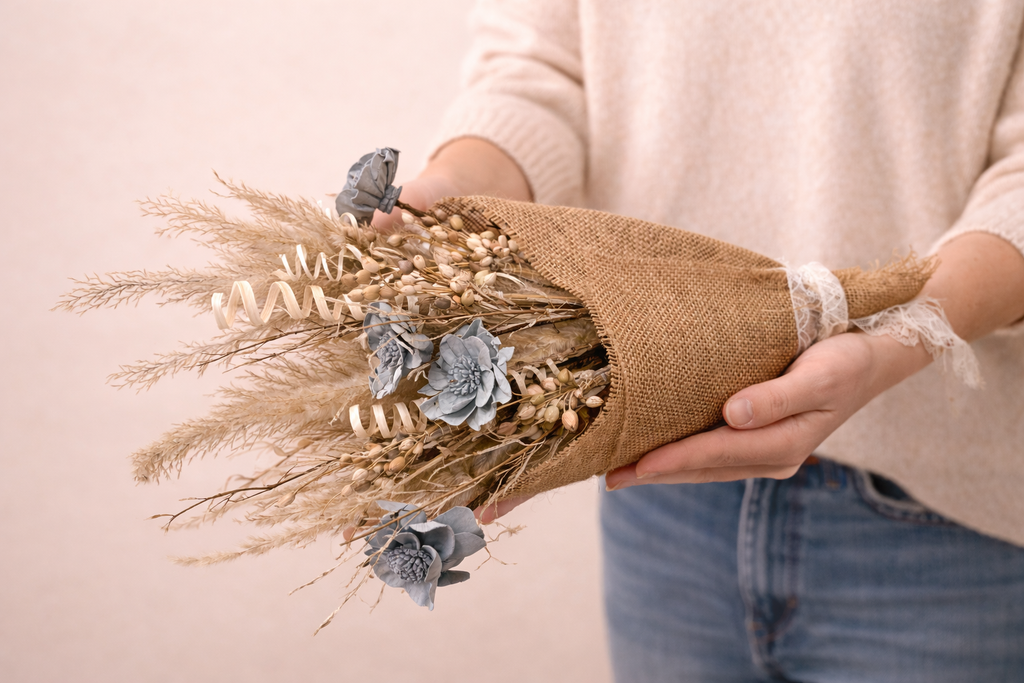 Sola Wood Flower Arrangement | Dried Floral Bouquet | Neutral Boho Home Decor | Farmhouse Shelf Decor | Rustic Floral Arrangement for vases, centerpieces, and home styling