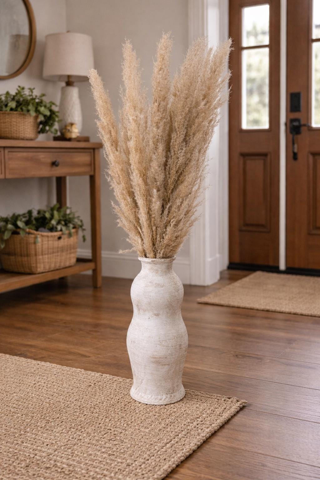 Pampas Grass Arrangement in Rustic Vase | Boho Entryway Decor | Farmhouse Living Room Styling | Dried Pampas Bouquet for vases, centerpieces, and home styling