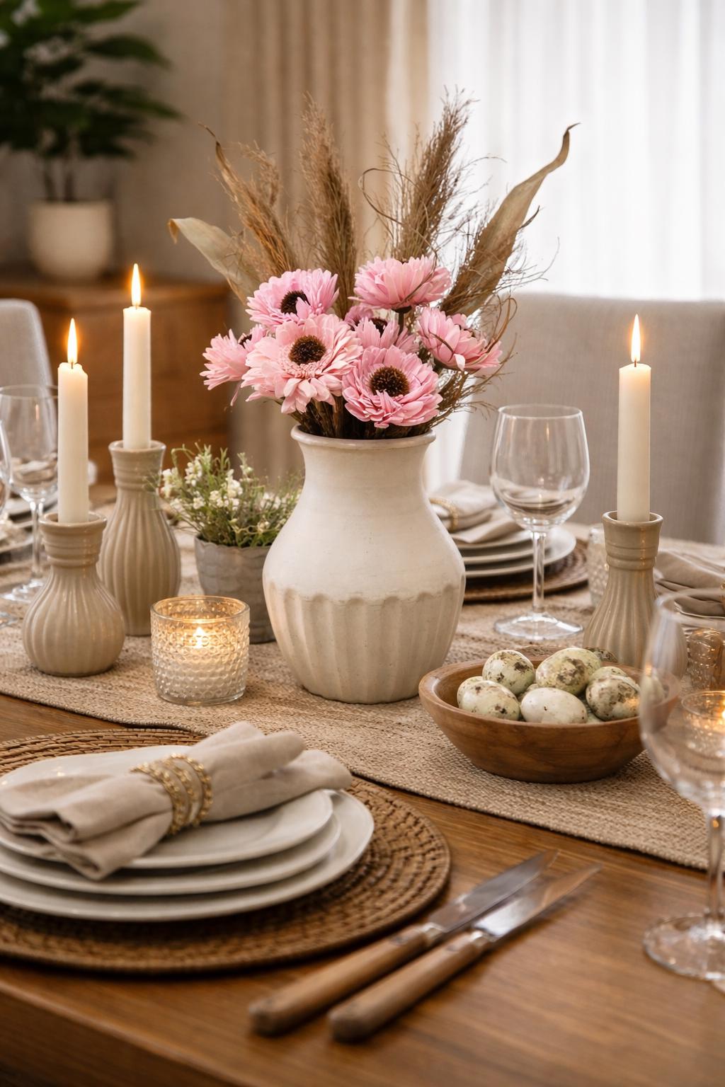 Dried Floral Arrangement, brown and pink florals and fillers, Ceramic vase, Boho Centerpiece for vases, centerpieces, and home styling